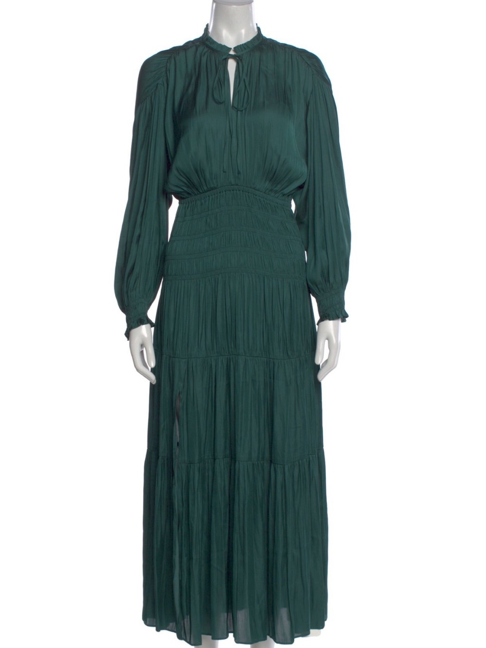 MAJE Emerald Green Long Sleeve Smocked Waist Maxi Dress